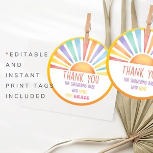 Sunshine Gift Tags Sun Party Tags Sunshine Favor Cards Editable Sunshine Tags Personalized Thank You Tags Printable 2&quot; Round SN