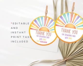 Sunshine Gift Tags Sun Party Tags Sunshine Favor Cards Editable Sunshine Tags Personalized Thank You Tags Printable 2" Round SN