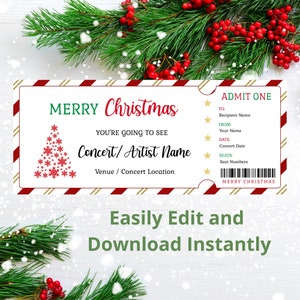 Konzertticket-Geschenk, druckbare Konzertticket-Vorlage, Weihnachtsgeschenk, Event-Ticket-Vorlage, Gutschein, bearbeitbare Konzertticket-Geschenkvorlage