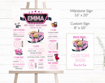 Editable Movie Theme Milestone Poster Movie Night Party Milestone Board Pink Movie Birthday Board Sign 1st Birthday Movie Milestone- MNP6