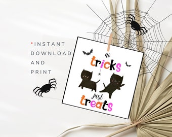 No Tricks Just Treats Tag Halloween Tag Template Halloween Bag Tags Small Halloween Tag Instant Print Happy Halloween Tags