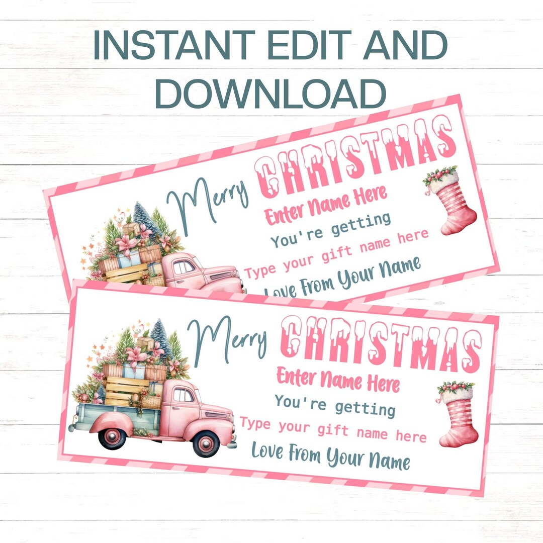 Printable Christmas Gift Ticket Template Editable Pink Christmas Farm