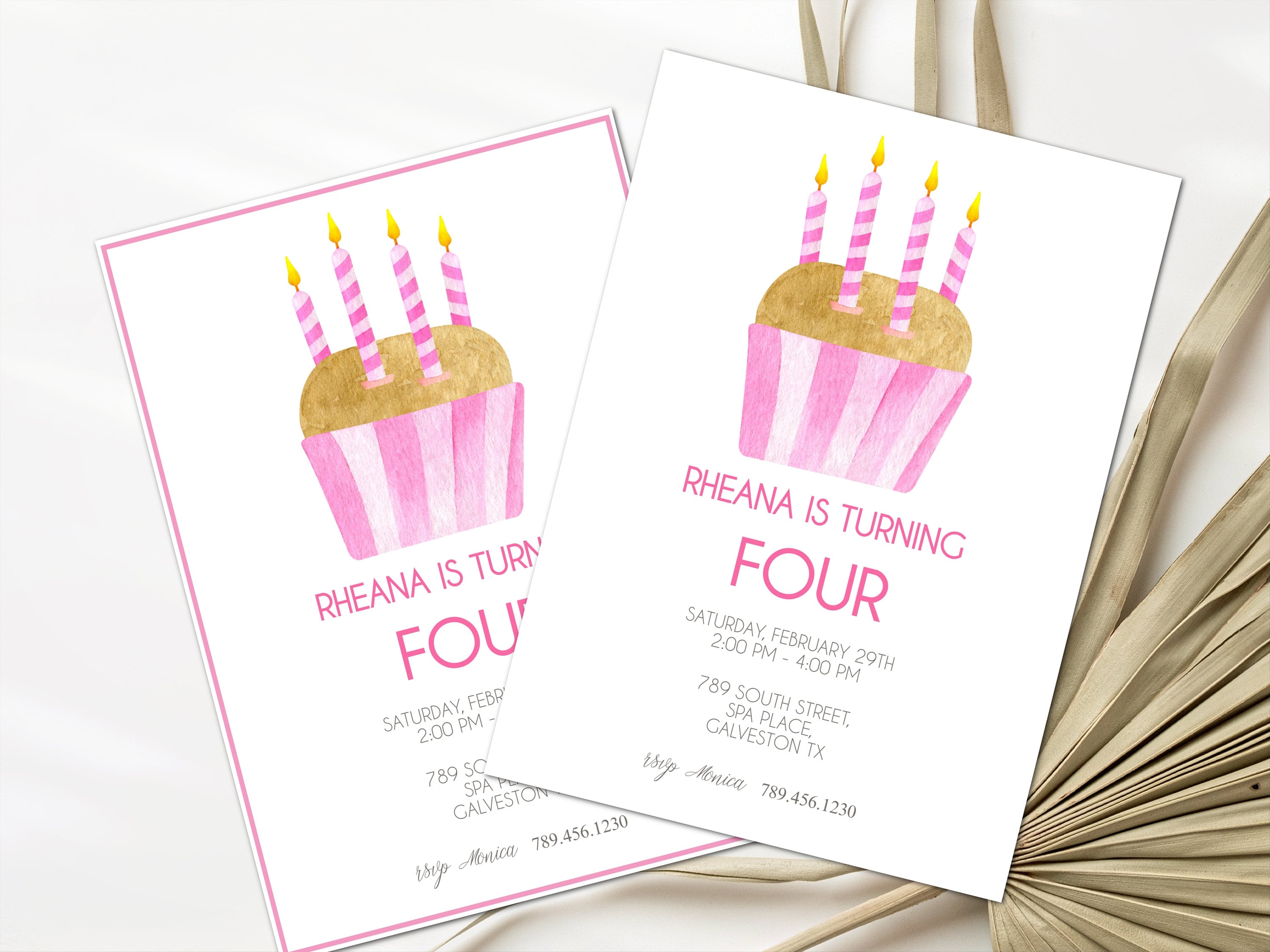 4th Birthday Invitation Template Editable Pink Cupcake Fourth Birthday  Invitation Editable Girls Invitation Instant Edit Template CC1 - Etsy, image size:3000x2250