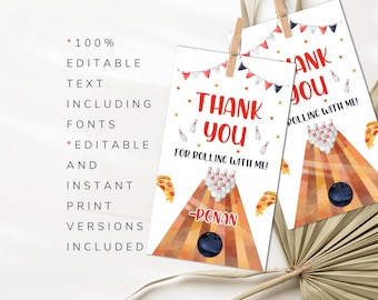 Bowling Birthday Thank You Gift Tags Editable Bowling Party Tags Bowling Birthday Printable Tags Ten Pin Bowling Tags - BTB7