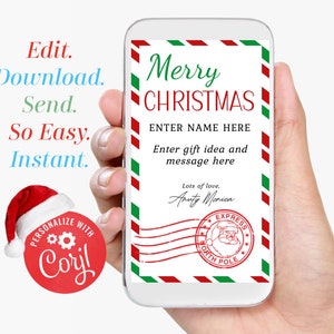 Modello buono regalo di Natale Modello SMS di Natale modificabile Modello buono regalo di Natale per telefono a sorpresa Invito di Natale digitale