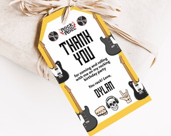 Rock Birthday Gift Tags Rock And Roll Favor Tags Editable Rock And Roll Tags Personalized Guitar Thank You Tags Printable Birthday Tags