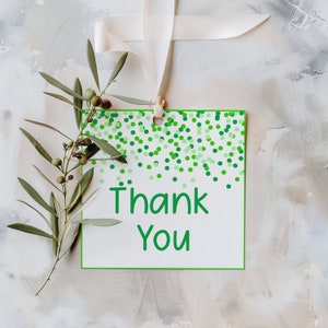 Etiquettes cadeaux vertes Cartes cadeaux confettis vertes Etiquettes vertes modifiables Etiquettes de remerciement personnalisées Etiquettes vertes imprimables