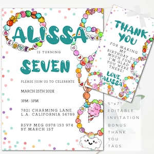 Editable Charm Bracelet Birthday Invitation Bead Charm Invitation Editable Girls Invitation Girl Lucky Charm Birthday Party Instant Download