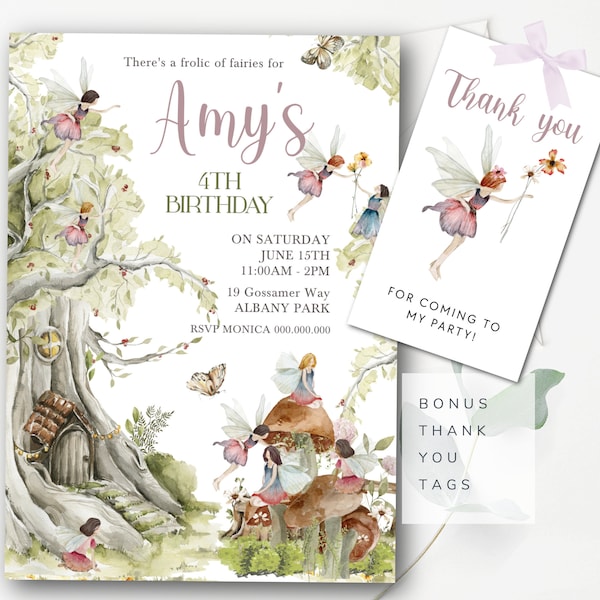 Editable Fairy Invitation Editable Fairies Invitation Woodland Fairies Instant Birthday Invitation Instant Download Fairies Party EF