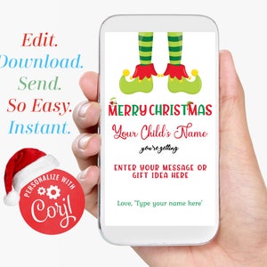 Modello di buono regalo di Natale per biglietto regalo di Natale da modificare, scaricare, stampare e inviare istantaneamente tramite posta o SMS. Modello di buono regalo di Natale
