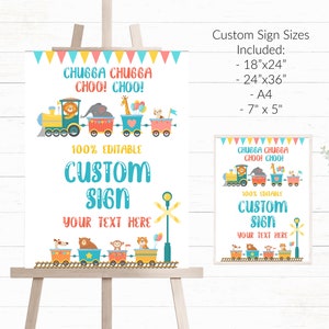Editable Train Birthday Signs Custom Train Party Signs Chugga Chugga Choo Choo Birthday Signs Cute Train Birthday Party Signs - RWB3