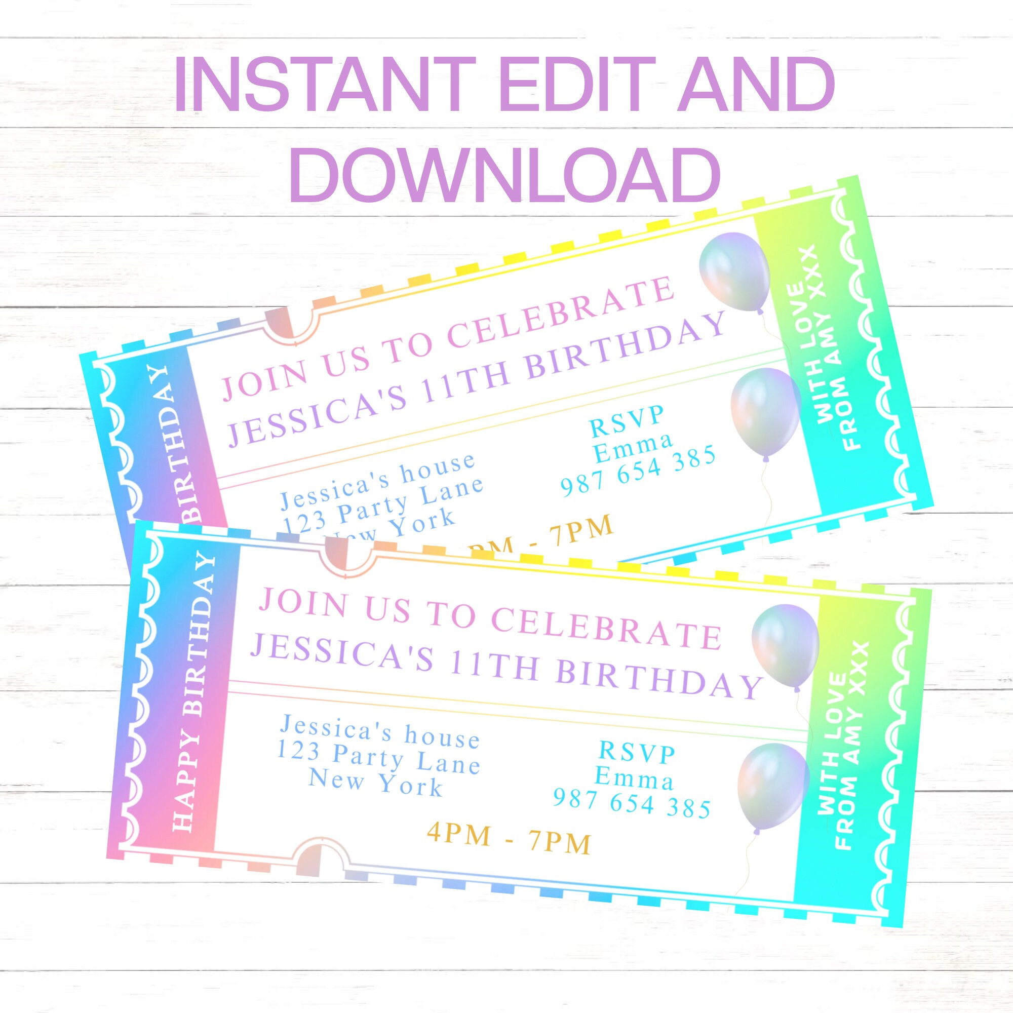 Printable Birthday Invitation Template Birthday Gift Ticket Invitation ...