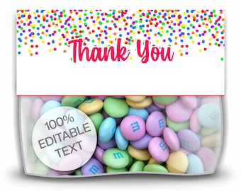 Rainbow Bag Toppers in two sizes. Confetti Topper Tags Editable Favor Tags Personalized Goodie Bag Printable Rainbow Party Bag Toppers
