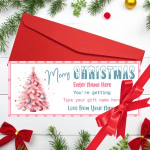 Bearbeitbarer Weihnachtsgeschenkgutschein Druckbare Weihnachtsgeschenkticketvorlage Überraschung Rosa Weihnachtsgeschenkgutschein Sofortige Weihnachtsgeschenkidee