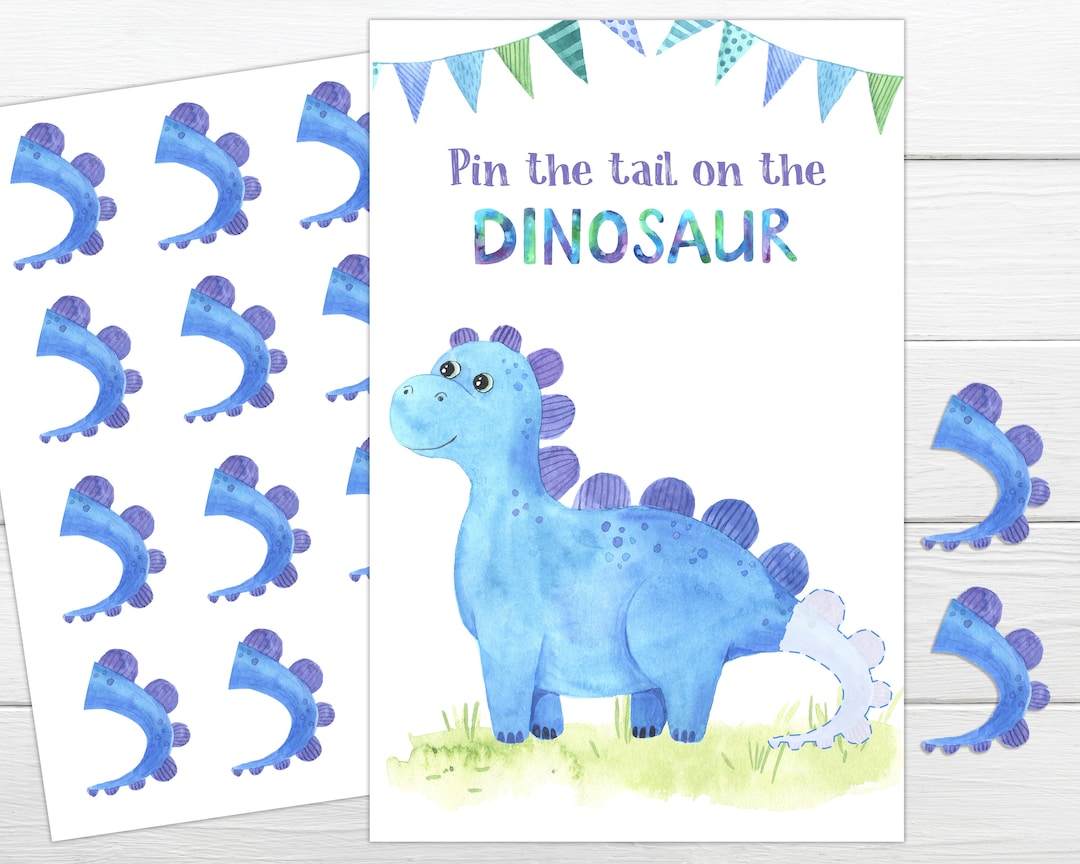 Pin The Tail On The Dinosaur Game Set of 2, Kids Dinosaur Party Games and  Party Decorations with 2 Posters and 24 Dino Tails, Boys and Girls Dinosaur