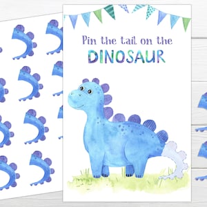 Party games for kids Dinosaur Party Pin the Tail on the Dinosaur printable game Printable party game. Dinosaur birthday party game image 1