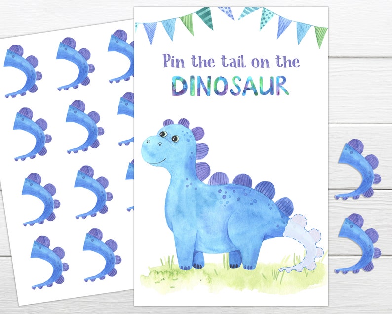 Party games for kids Dinosaur Party Pin the Tail on the Dinosaur printable game Printable party game. Dinosaur birthday party game image 1