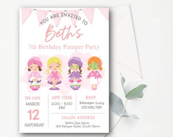 Spa Beauty Party Invitation Template Spa Pamper Party Invitation Editable Pink Beauty Makeup Party Spa Pamper Beauty Party Thank You Tags