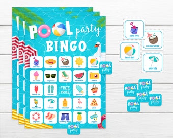 Printable Games for kids - Pool Party Bingo Game Printable bingo game, Instant download pool party game Pool party bingo game for child PPT3