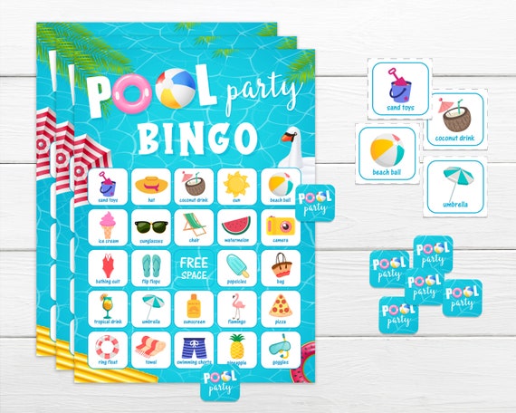 Printable Games for kids - Pool Party BINGO GAME Printable bingo game, Instant download pool party game Pool party bingo game for child PPT3 Il_570xn