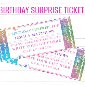 Bearbeitbares Event Gift Ticket Print zu Hause Geburtstagsgutschein Digitaler Geschenkgutschein Überraschungsticket Geburtstagsgeschenkticket Printable Geschenkgutschein