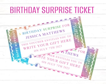 Editable Event Gift Ticket Print at home Birthday Voucher Digital Gift Voucher Surprise Ticket Birthday Gift Ticket Printable Gift Voucher