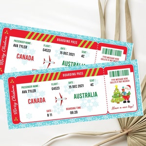 Bilhete de avião de Natal Modelo de cartão de embarque de Natal Bilhete de viagem para presente de Natal Modelo de certificado de presente de Natal Bilhete de avião falso