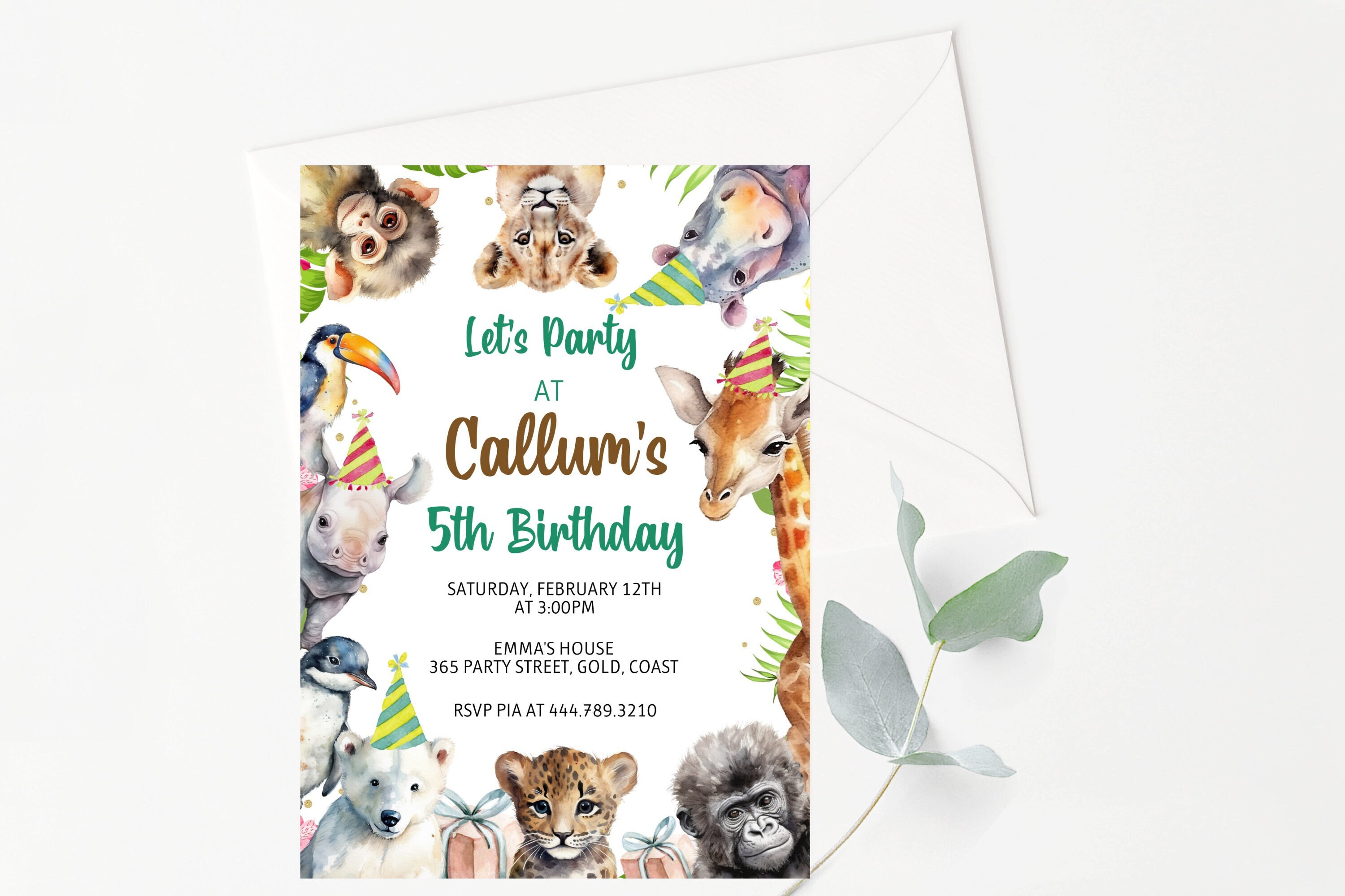 10 Invitations En Espagnol "Animaux Du ZOOLOGICO" : Lot De 10