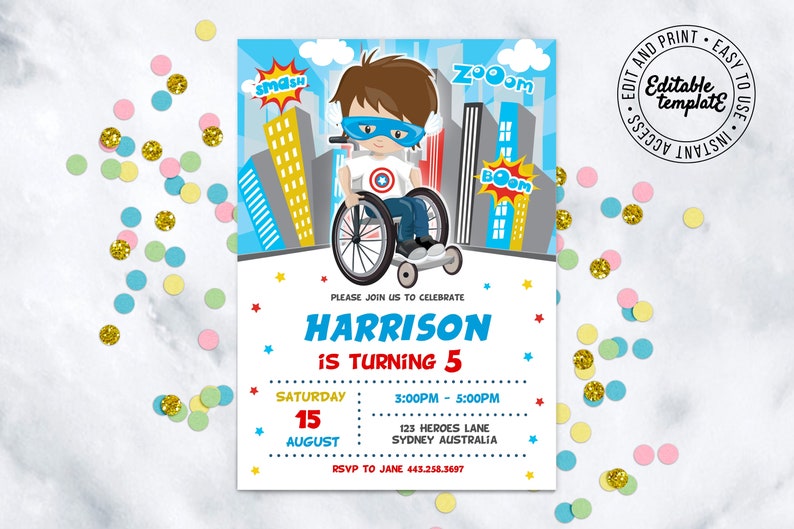 Editable Wheelchair Birthday Invitation Disabled Party Etsy
