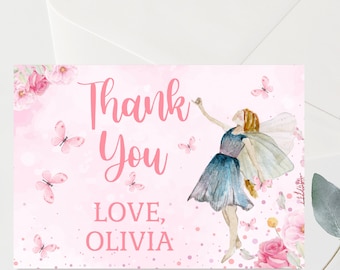 Fairies Birthday thank you card Fairy Birthday Card Fairy Birthday Card Editable Woodland Fairies Birthday Thank you tag Instant download EF