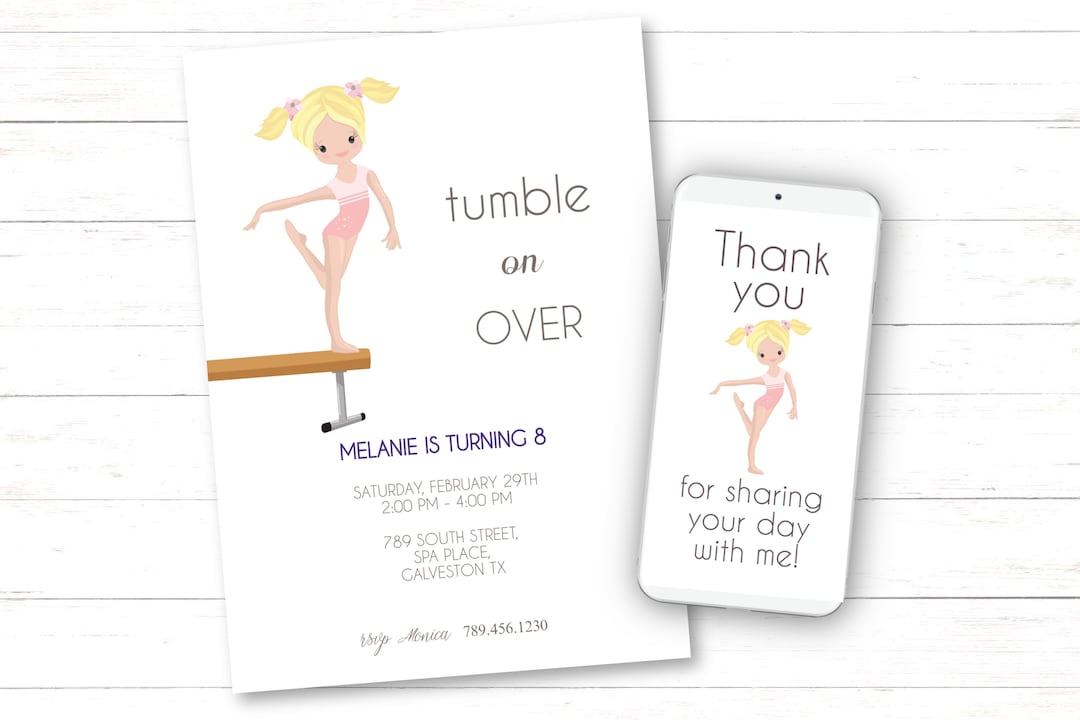 Gymnastics Party Invitation Template Editable Gymnastics Birthday