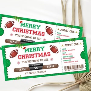Editable Football Christmas Ticket Christmas Football Gift Ticket Template Football Game Day Gift to edit, download and print instantly
