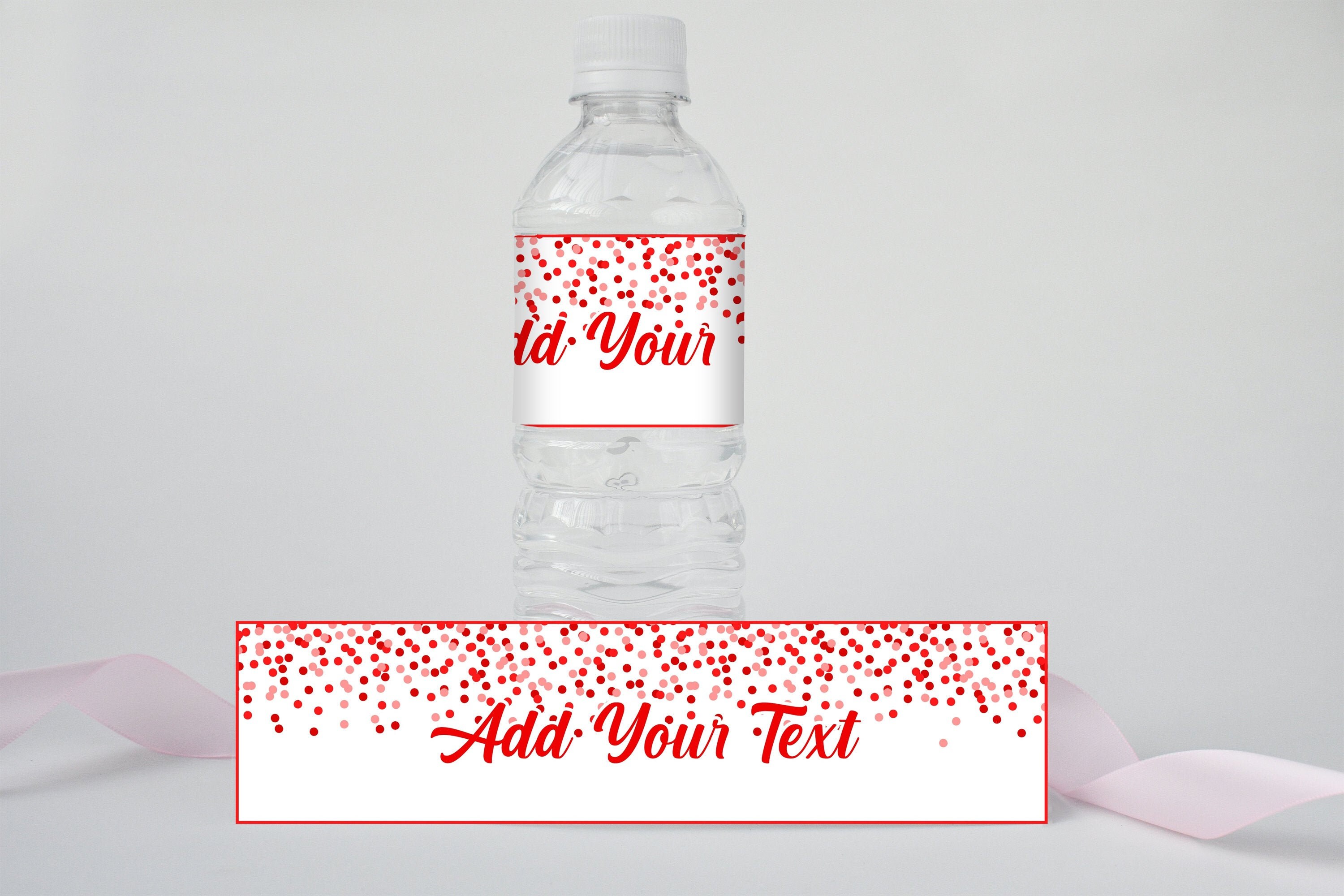 Red Water Bottle Labels Editable Red Confetti Bottle Labels Red ...