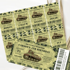 Army Birthday Invitation with ID Badges Army Boys Birthday Invitation Military Birthday Army Party Invitation Camo Invitation Tank Birthday