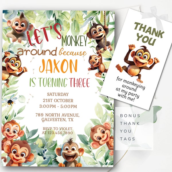 Bearbeitbarer frecher Affeneinladung Affe Sofort-Einladung zum Geburtstag Bearbeitbarer Affen Einladung Affe Party Sofort Download