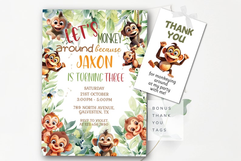 Editable Cheeky Monkey Invitation Monkey Instant Birthday Invitation ...