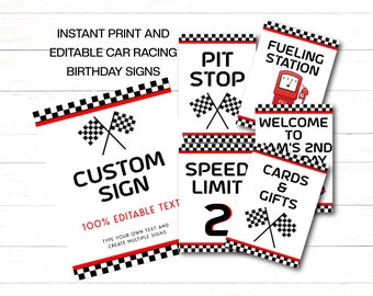 Editable Racing Birthday Signs, Printable Car Race Party Signs x 6 to print instantly & edit. Racing Party Display Signs,Instant download RC