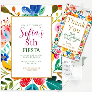 Fiesta Birthday Invitation Mexican Birthday Invitation Editable Girls Invitation Botanical Invitation Birthday Fiesta Floral Invitation