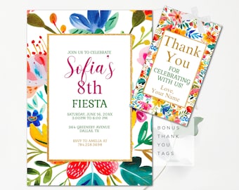 Fiesta Birthday Invitation Mexican Birthday Invitation Editable Girls Invitation Botanical Invitation Birthday Fiesta Floral Invitation