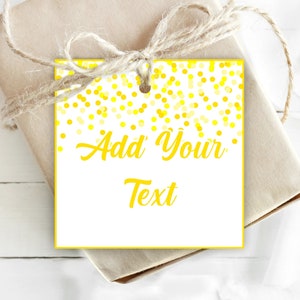 Editable Yellow Gift Tags  Yellow Confetti Favor Cards Editable Tags Personalized Yellow Thank You Tags Printable Yellow Party Tags