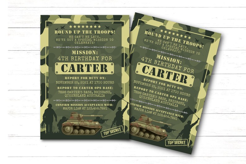 Editable Army Birthday Invitation Template with ID Badges Army Party Invitation Military Invitation Camo Birthday Party Tank Invitation AAA7 image 7