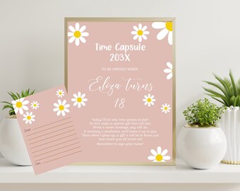 Editable Daisy time capsule to edit, download and print instantly 1st birthday party boho daisy capsule First birthday Daisy time capsule DO