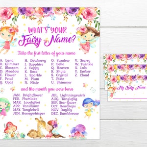 What is your Fairy Name game Instant download  Instant Printable fairy party game Fairy birthday party game What&#39;s your Fairy name game