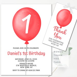 Editable Red Birthday Invitation Red Balloon Birthday Invitation Red Birthday Invitation Editable Red Invitation Red Single Balloon Invite