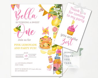 Bearbeitbare Limonade Geburtstagseinladung Pink Lemonade Party Einladung Pink Lemon Geburtstag Pink Lemonade Süße erste Party einladen PL2