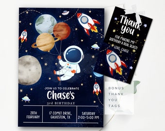 Outer Space Birthday Invitation Template Boy Editable Birthday Party Invitation Astronaut Invitation Planets Invitation Template