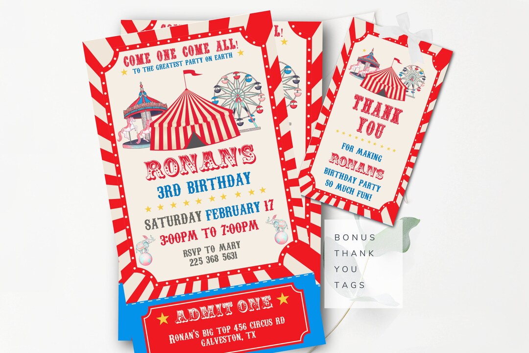 Editable Circus Ticket Invitation Circus Invitation Template That You ...