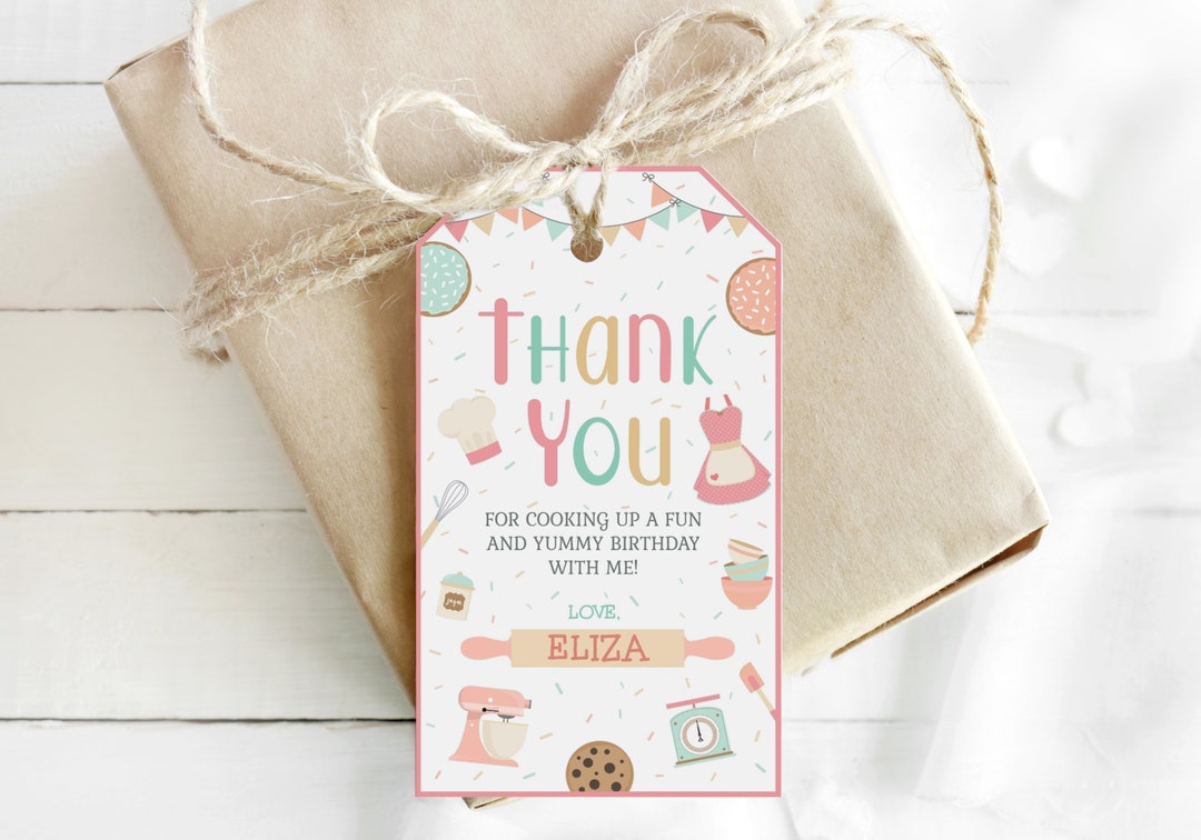 Baking Birthday Thank You Cards, Editable Cooking Party Gift Tags ...