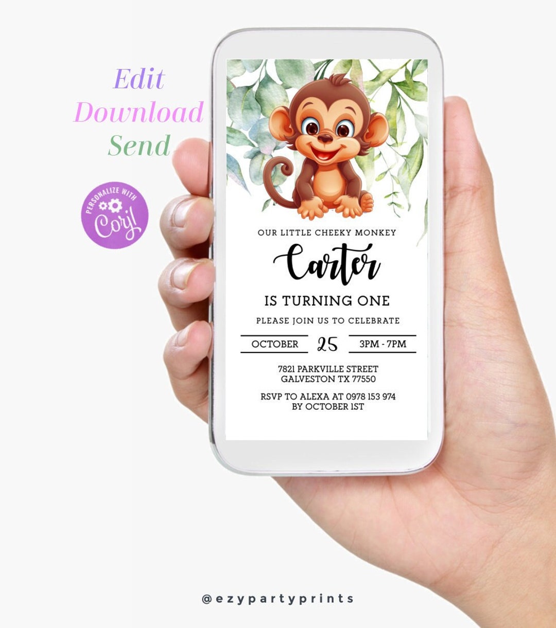 Editable Monkey Add Face Editable Baby Monkey Invitation Editable Monkey Electronic Birthday ...