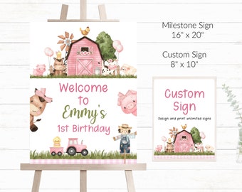 Editable Farm Birthday Welcome Sign Template Farm Party Custom Sign Customisable Welcome Sign Editable Girls Farm Birthday Sign Pink